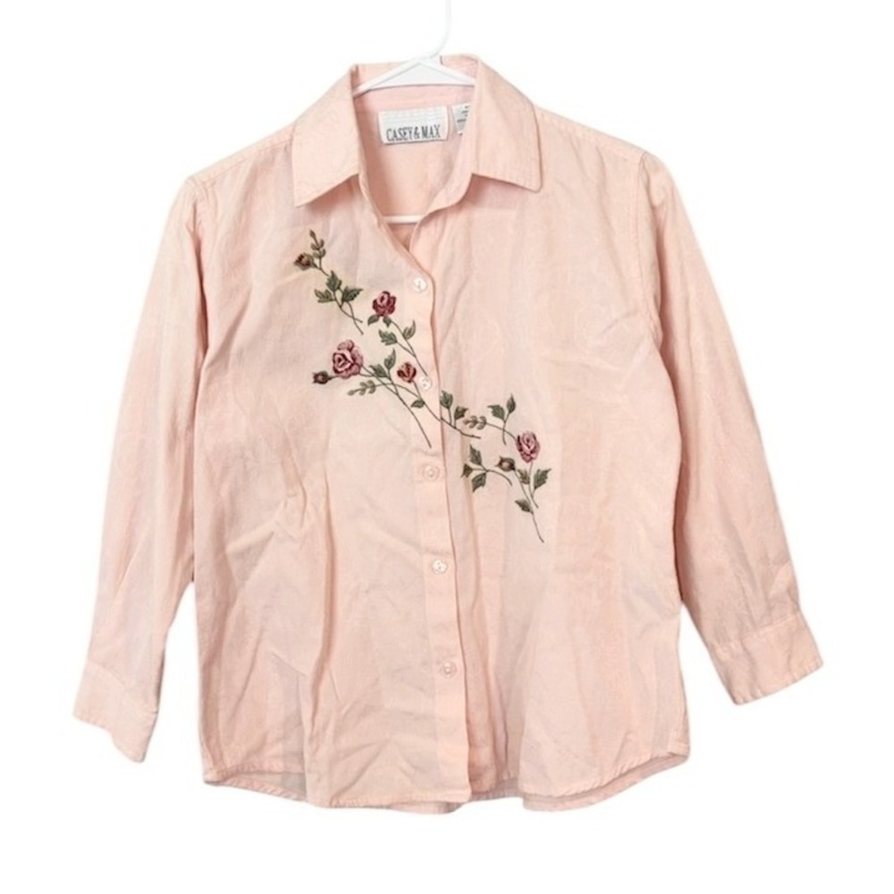 Casey & Max Peach Pink Cotton Jacquard Floral Embroidered Top SMALL
